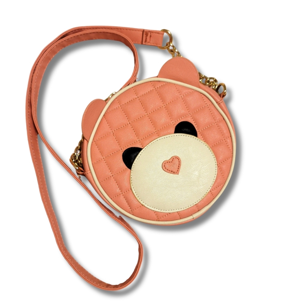Pink Betsy Johnson Quilted Teddy Bear Face Crossbody Bag - Pink and White